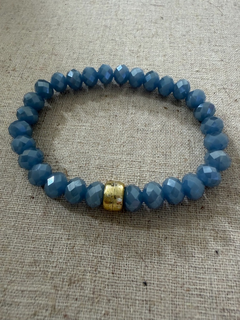 Blue Faceted Bead Stretch Bracelet with Gold Accent